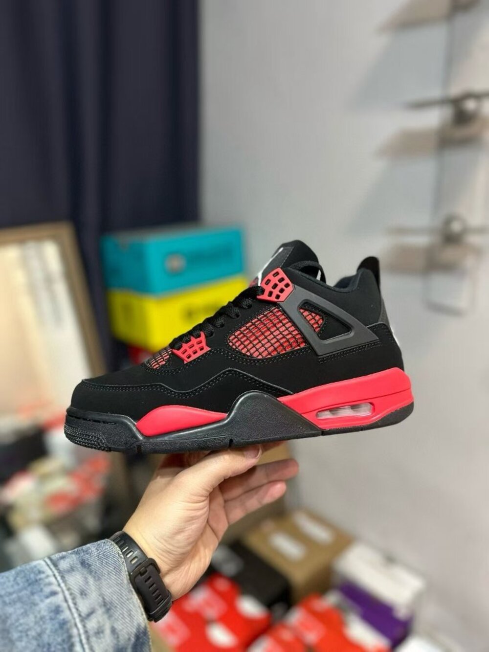 Air Jordan 4 Retro Black Red Men's Athletic Shoes Size 7